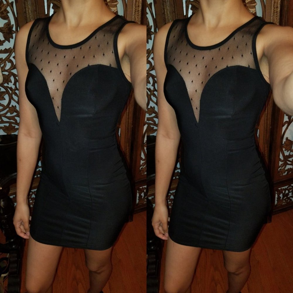 black mesh sweetheart bodycon dress